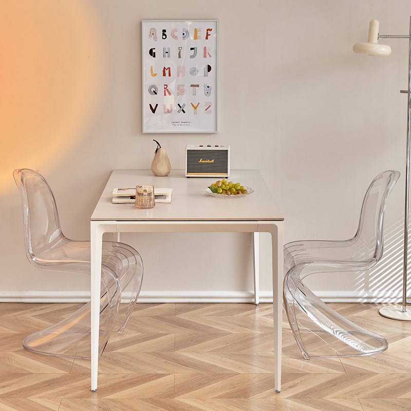 岩板餐桌意式奶油风极简轻奢家用长方形餐台吃饭桌小户型现代简约