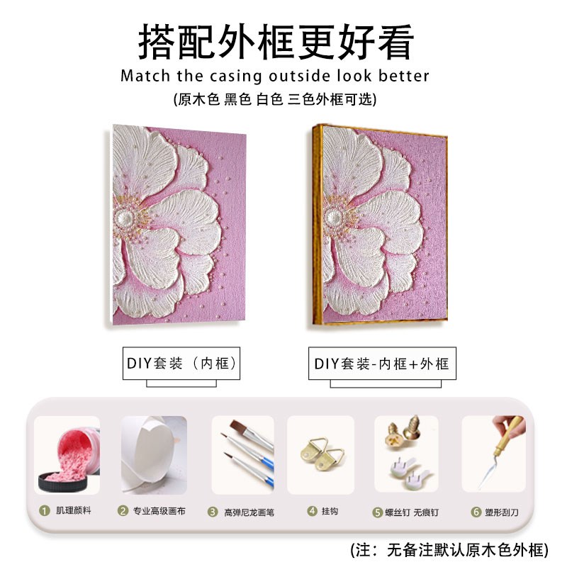 立体牡丹花卉珍珠石英砂肌理画DIY材料包全套高级感装饰数字油画图片