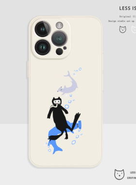 潜水猫猫硅胶手机壳iphone17手机壳苹果16promax情侣保护套15卡通14新款可爱13搞怪12软适用华为p70任意机型
