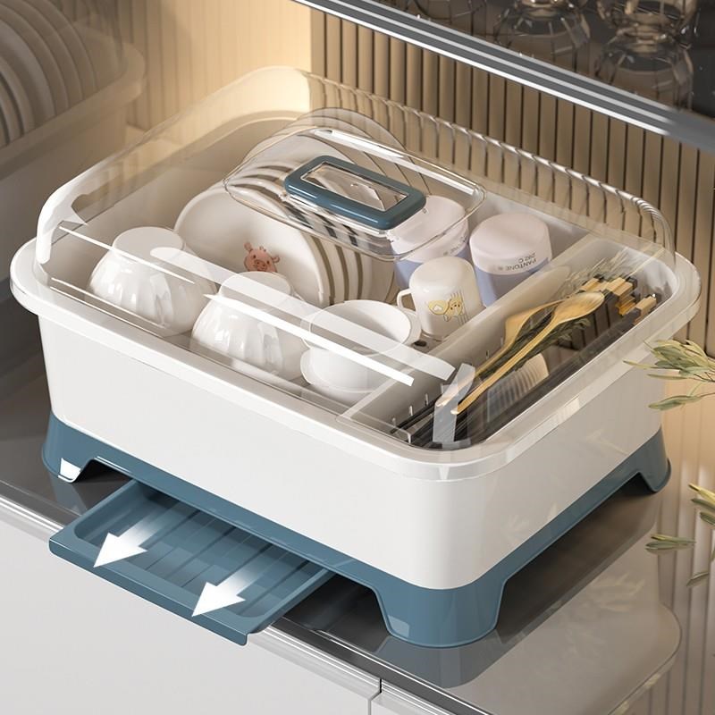 德国防尘碗碟收纳架家用带盖放碗盘置物架厨房台面U沥水碗筷餐具