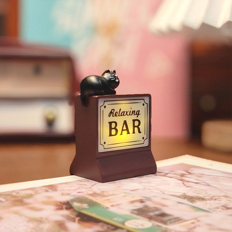 日式猫咪酒吧小夜灯生日礼物复古迷你桌面氛围装饰摆件咖啡吧台