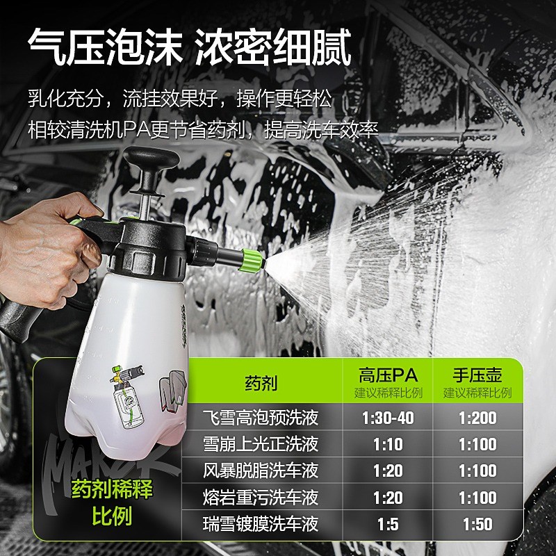 绿田洗车泡沫喷壶手动电动PA壶清洁家用汽车喷雾神器充气压发泡器