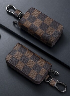汽车钥匙扣黑色方格商务车载拉链时尚钥匙保护套男女款通用钥匙包