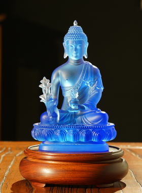 琉璃药师佛如来佛像客厅家用佛具摆件镇宅莲花底座琉璃光如来佛像
