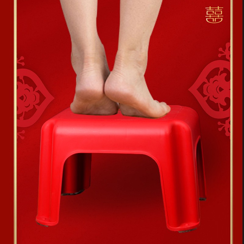 加厚塑料凳家用乔迁新居小凳子防滑板凳成人矮凳换鞋凳婚庆红色