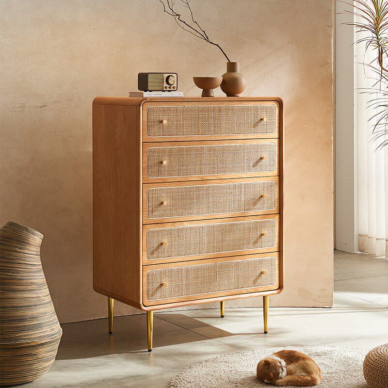北欧实木藤编四五六斗柜侘寂风餐边抽屉收纳柜储物柜日式玄关柜子