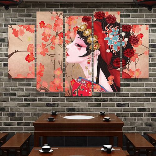 国潮风墙面装饰画火锅店饭店包厢包间背景墙壁画京剧花旦脸谱挂画