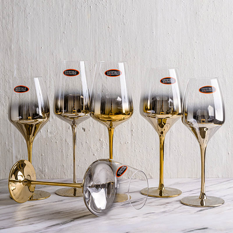 电镀高级银灰色渐变美式红酒杯子水晶玻璃金属感高脚杯欧式醒酒器