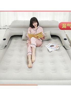 JILONG三层靠背充气床单人双人折叠便携气垫床家用加厚充气床垫