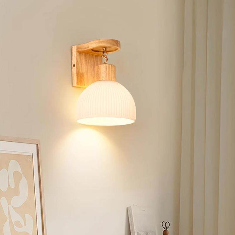原木中古奶油风壁灯北欧简约客厅过道楼梯灯日式卧室床头玻璃壁灯
