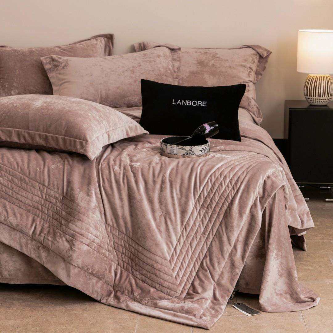 简约复古鎏金丝绒一体被四件套加厚保暖希腊绒被套床单1.8m床品