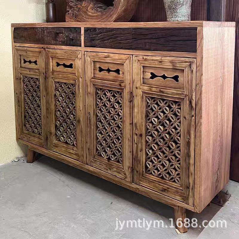 新中式客厅置物柜老榆木茶室仿古收纳柜风化博古架茶饼柜储物柜