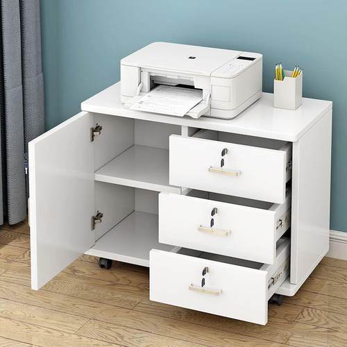 木质办公柜落地式文件柜带锁三抽屉资料柜储物移动矮柜桌下小柜子