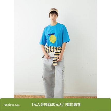 ROLLCALL26SS 180g精梳棉宽松休闲柠檬印花圆领短袖T恤