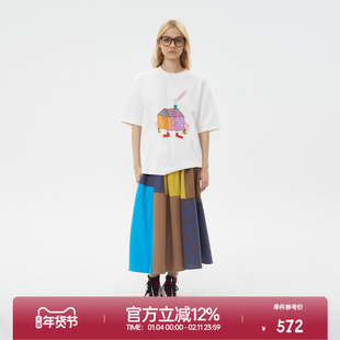 ROLLCALL25早秋新款白色房子印花短袖T恤简约宽松休闲百搭上衣女