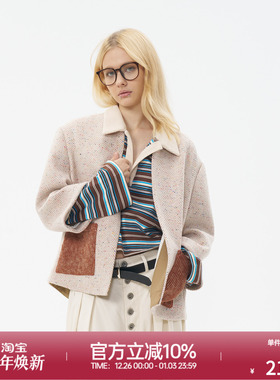 ROLLCALL25秋季新款翻领单排扣长袖直筒杏色羊毛短大衣简约外套女