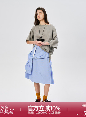 ROLLCALL25新款系结短袖T恤蓝条纹长袖系带半裙