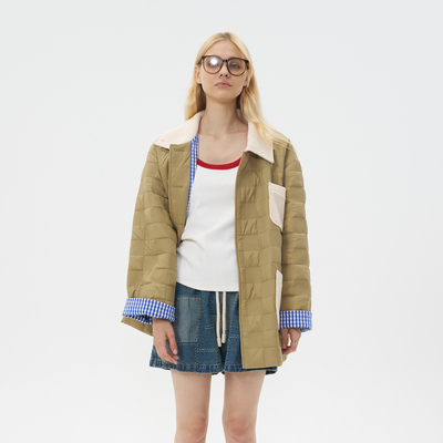 ROLLCALL豆沙绿绗缝肌理棉服