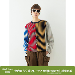 ROLLCALL 全棉撞色不规则条纹拼接圆领T恤上衣 26SS