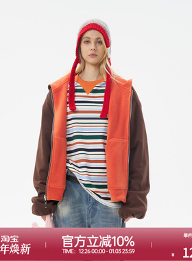 ROLLCALL25秋季新款棕色双面穿拉链宽松外套拼色单件长袖卫衣上衣