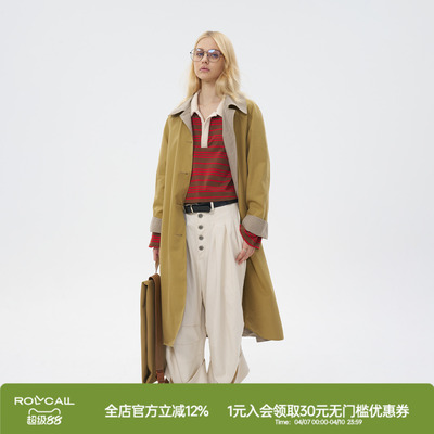ROLLCALL卡其色单排扣中长款风衣