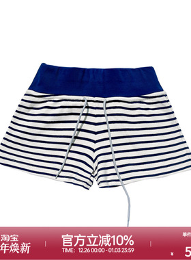 ROLLCALL25新款蓝白条纹高腰超短裤直筒抽绳休闲裤百搭