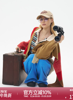 ROLLCALL25秋季新款简约彩色羊毛开衫外套拼色通勤风扣子长袖上衣