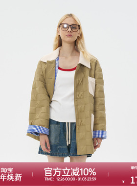 ROLLCALL25秋季新款豆沙绿绗缝肌理棉服简约宽松单排扣长袖外套女