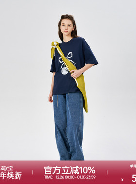 ROLLCALL25新款樱桃印花短袖T恤可调节牛仔长裤显瘦百搭裤子