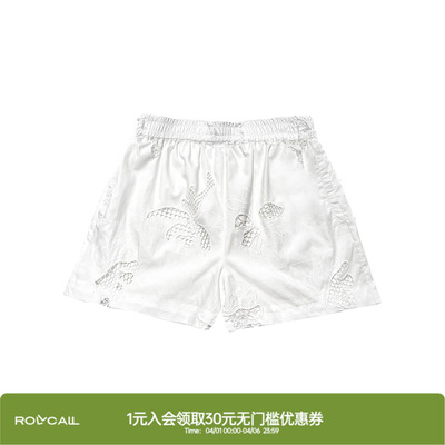 ROLLCALL  镂空刺绣短裤直筒裤短款休闲运动裤显瘦百搭