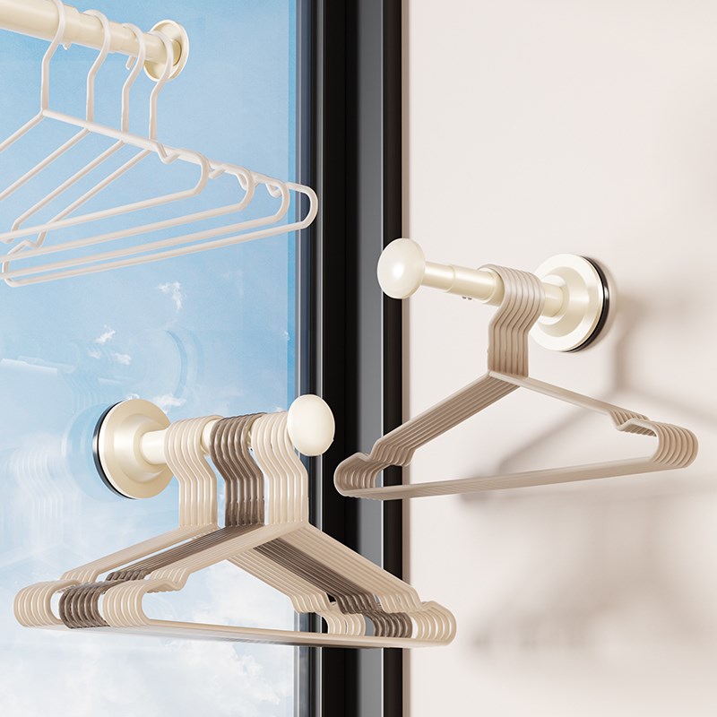 伸缩衣架收e纳神器家用免打孔阳台壁挂式挂放衣架置物架晾衣架吸