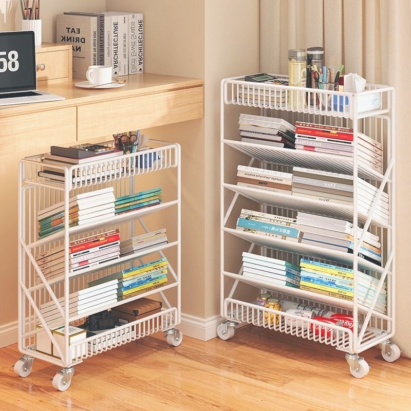 可移动桌边收纳架小书架教室旁学生书本带轮置物架书Y立架桌面书