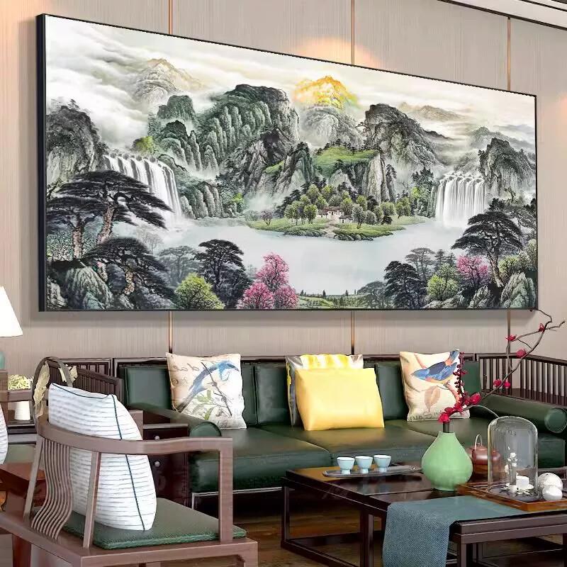 亿笔一画装饰壁画中堂风景画中式客厅山水挂画国画沙发背景墙画