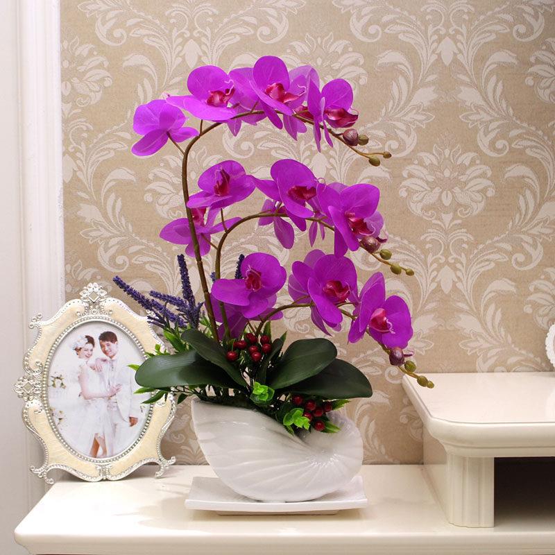 pu手感彷真花蝴蝶兰套装客厅假花摆件花艺装饰品盆栽摆设绢花过胶
