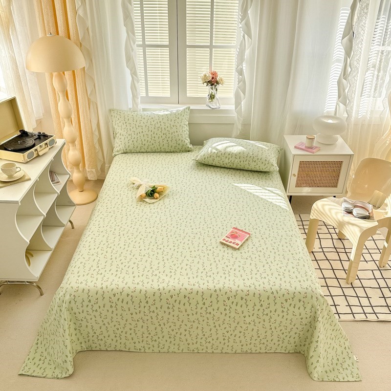 2024新款老粗k布床单单件全棉被单棉麻亚麻床笠单人枕套三件套