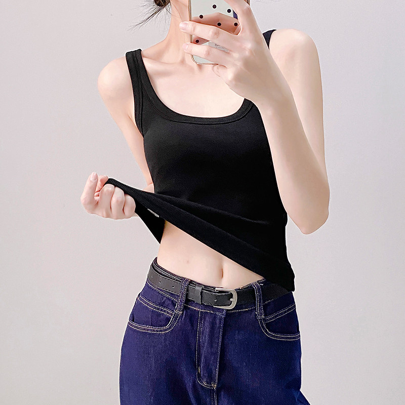 黑色吊带背心女夏季基础款弹力修身短款针织外穿百搭小性感上衣