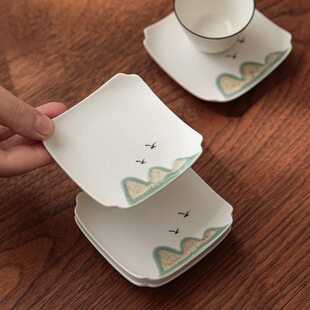 隔热茶垫茶杯茶具配件托山茶道创意家用功夫杯托陶瓷远日式茶杯垫