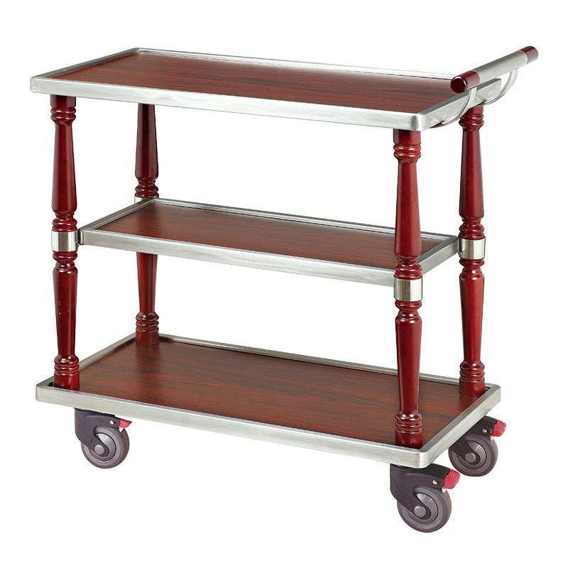 方C-13B手推车电信酒店饭店餐厅三层服务车红桃木静音轮送餐车