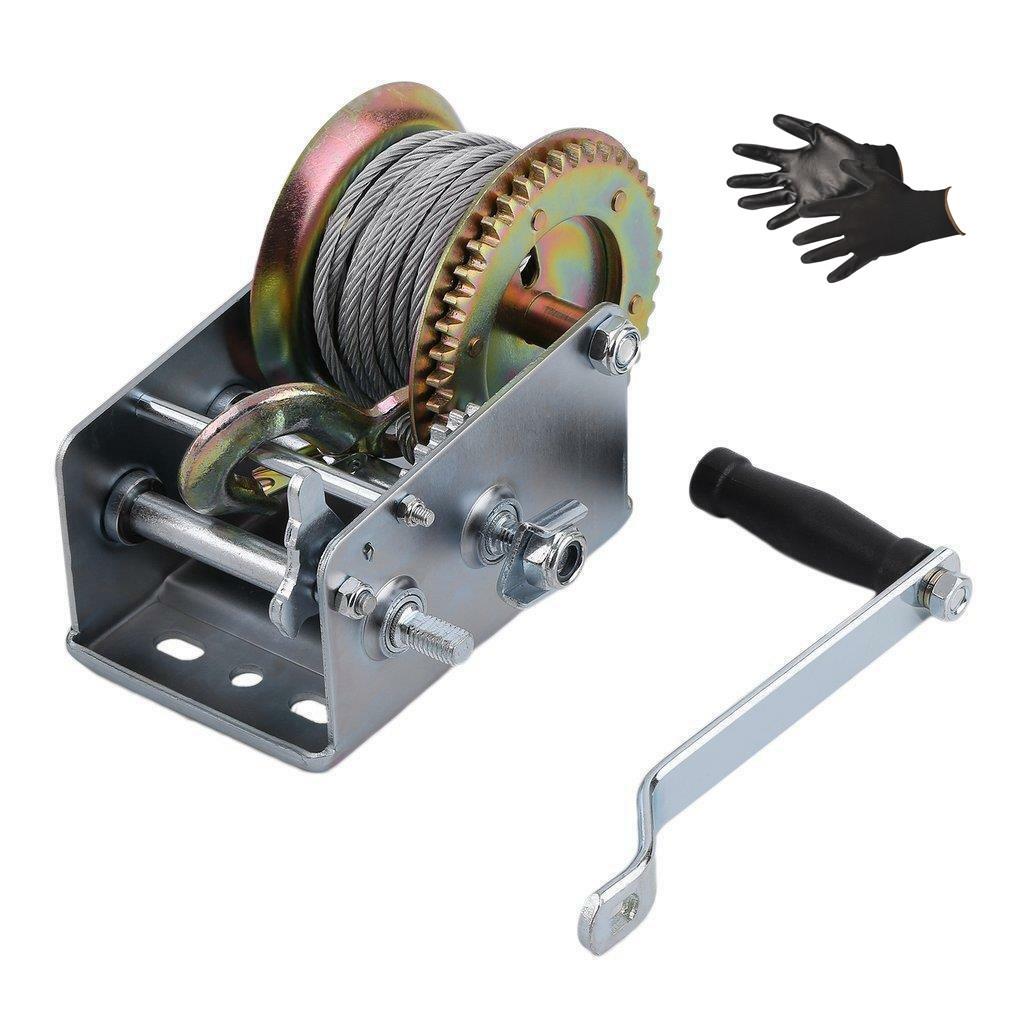 跨境2500lbs1100kg手摇绞盘钢丝绳拖车拖船手动绞盘套装
