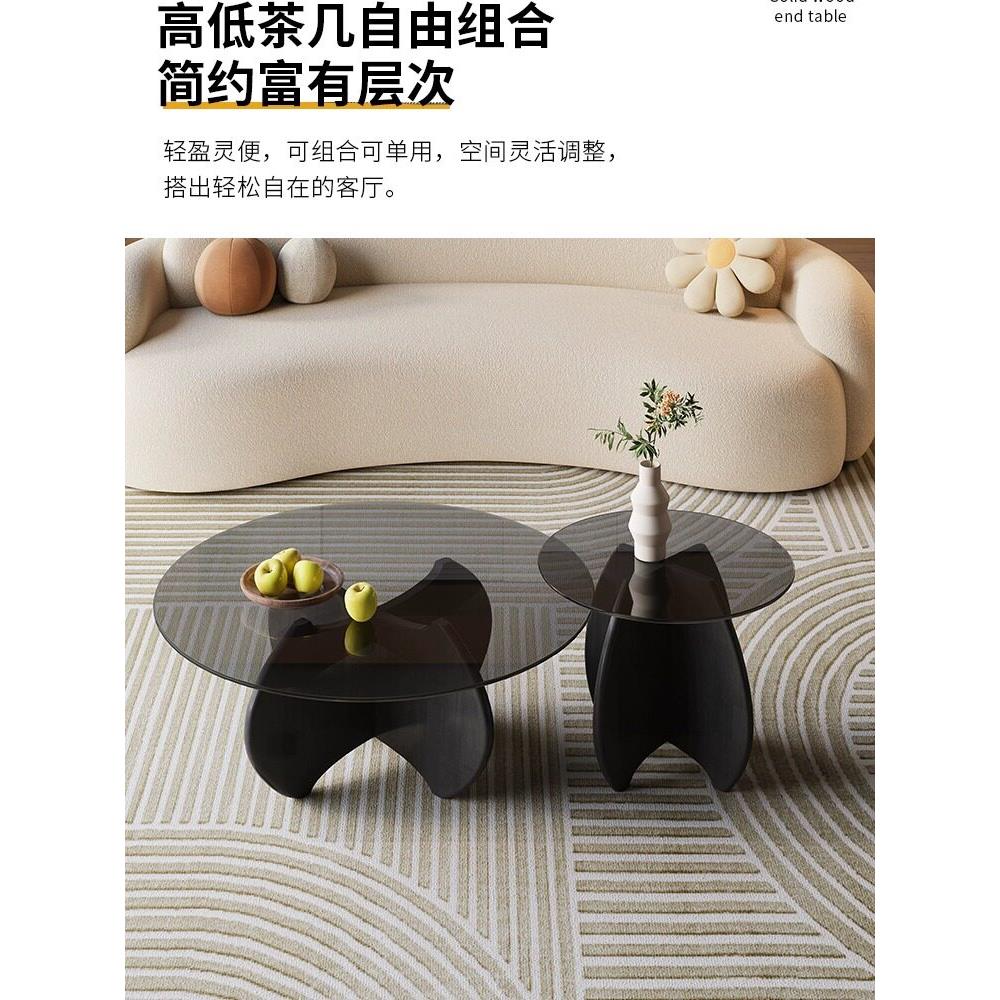 现代简约钢化玻璃茶几组合家用小户型极简轻奢网红大小圆茶几组