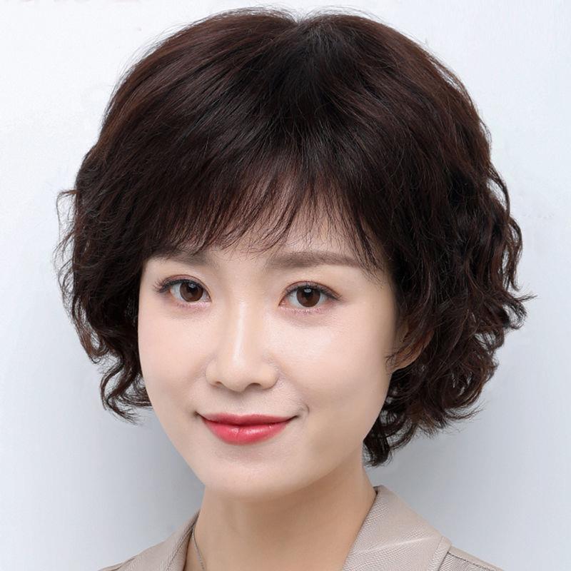 假发女短发真发全真人发丝妈妈女士头套中老年短卷发真头发套自然