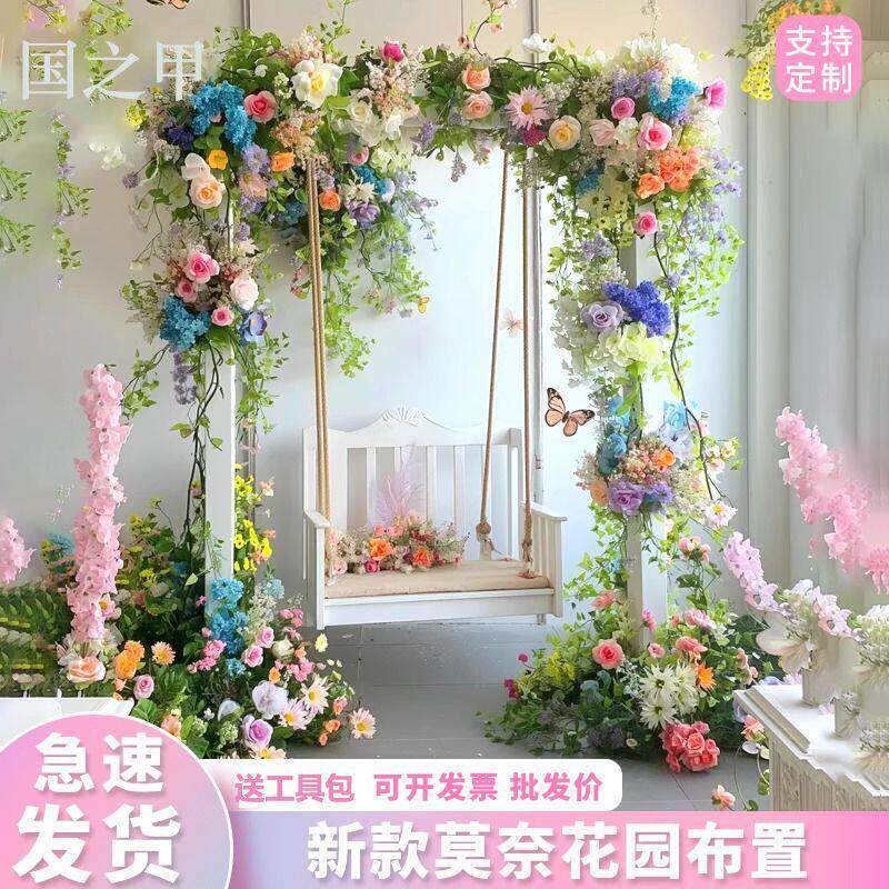 造景仿真花莫奈花园瀑布壁挂橱窗场景布置网红打卡花墙仿真花装饰