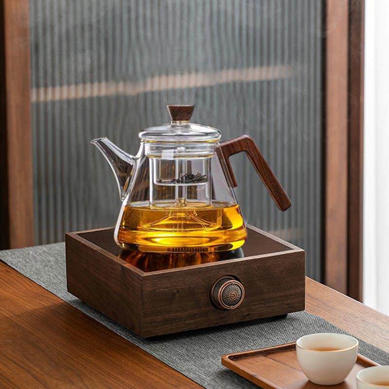 鼎牌胡桃木电陶炉煮茶器搭配玻璃烧水壶 适用白茶的小型电热茶炉