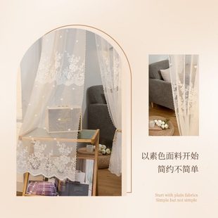 蕾丝门帘免打孔安装 厂促法式 简易卧室阳台飘窗白色纱帘隔断帘穿杆