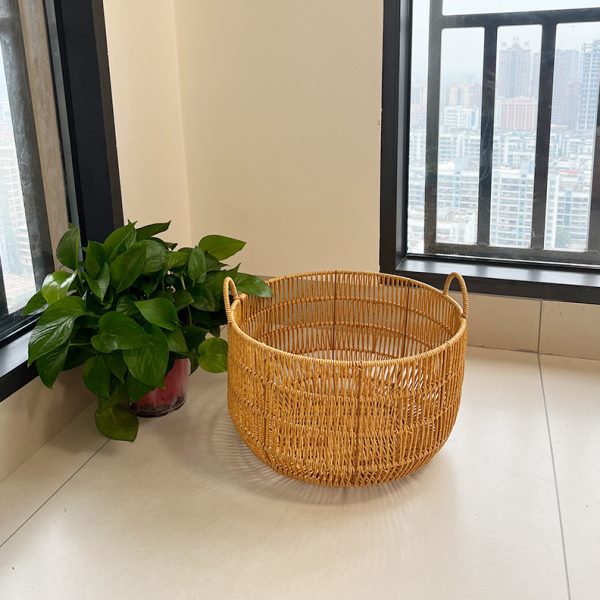 长促浅色镂空脏衣篓纯手工仿藤编收纳筐 日式简约家用储物收纳脏