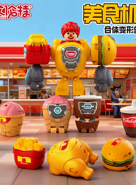 儿童变形玩具汉堡机器人薯条可乐模型金刚合体战士益智男女孩礼物