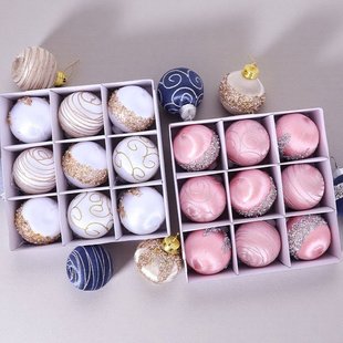 christmas彩繪絲波球絲線球圣誕裝 圣誕樹掛件 飾品泡沫8cm9pcs套裝