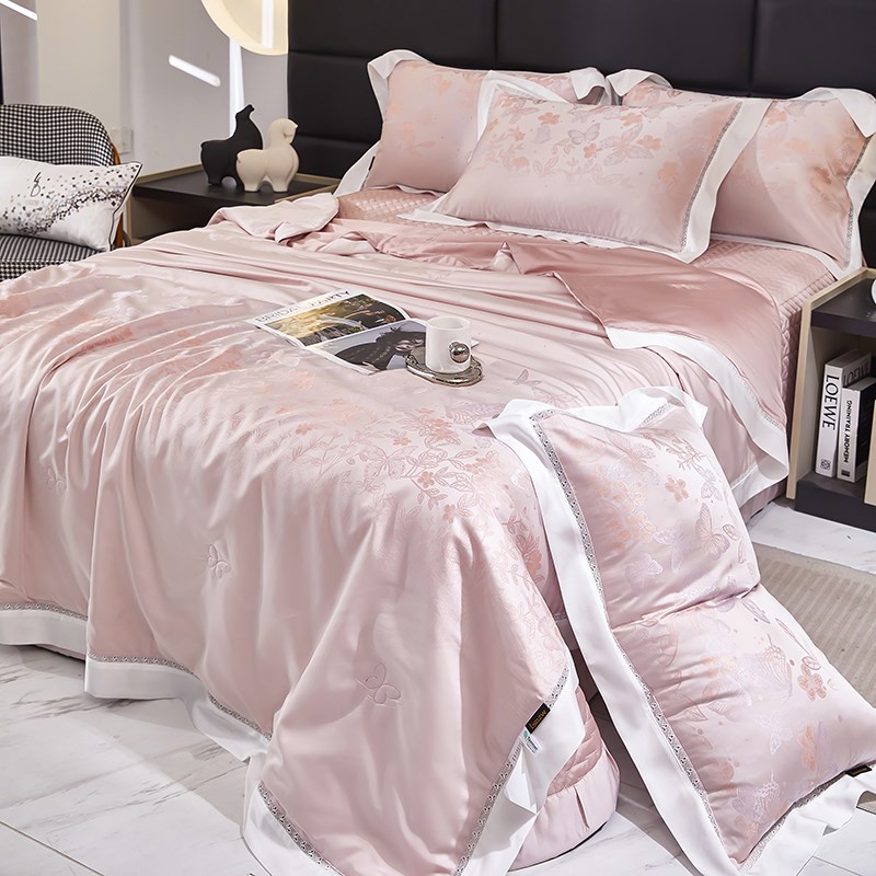 2025新款天丝提花p夏被床盖款四件套兰精莱赛尔绗缝夹棉床单空调