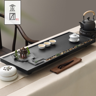 金团乌金石茶盘家用流水雾化禅意摆件石头茶台简约大号功夫泡茶海