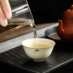 汝窑茶杯陶瓷大宫杯家用开片主人杯功夫茶具个人茶盏手写定制